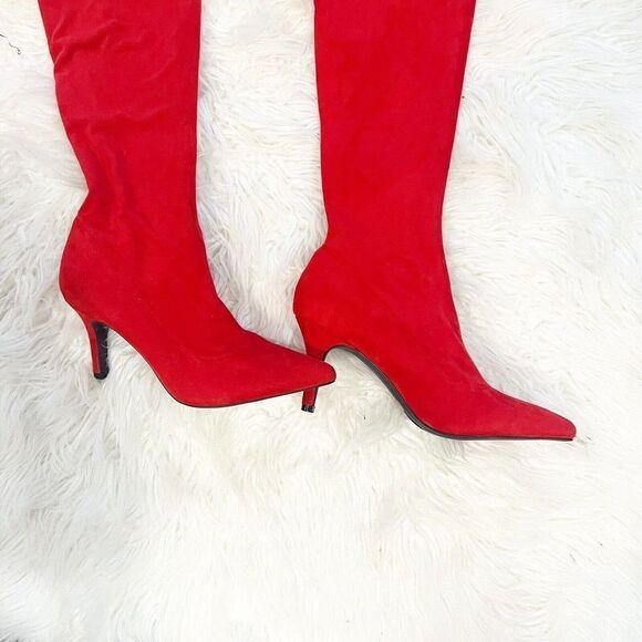 INC International Concepts BRIELLAF Fabric Point Toe Red Over The Knee Boots 6 - Picture 6 of 10
